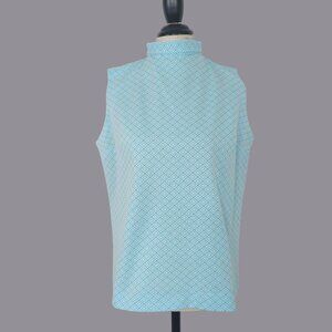 Vintage 60s Geometric Top Medium Blue High Neck